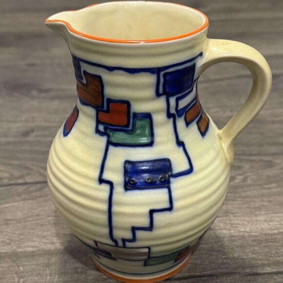 VTG Swansea Ware Flora Art Deco Geometric Pottery Jug Pitcher Wardle's England - Picture 7 of 10